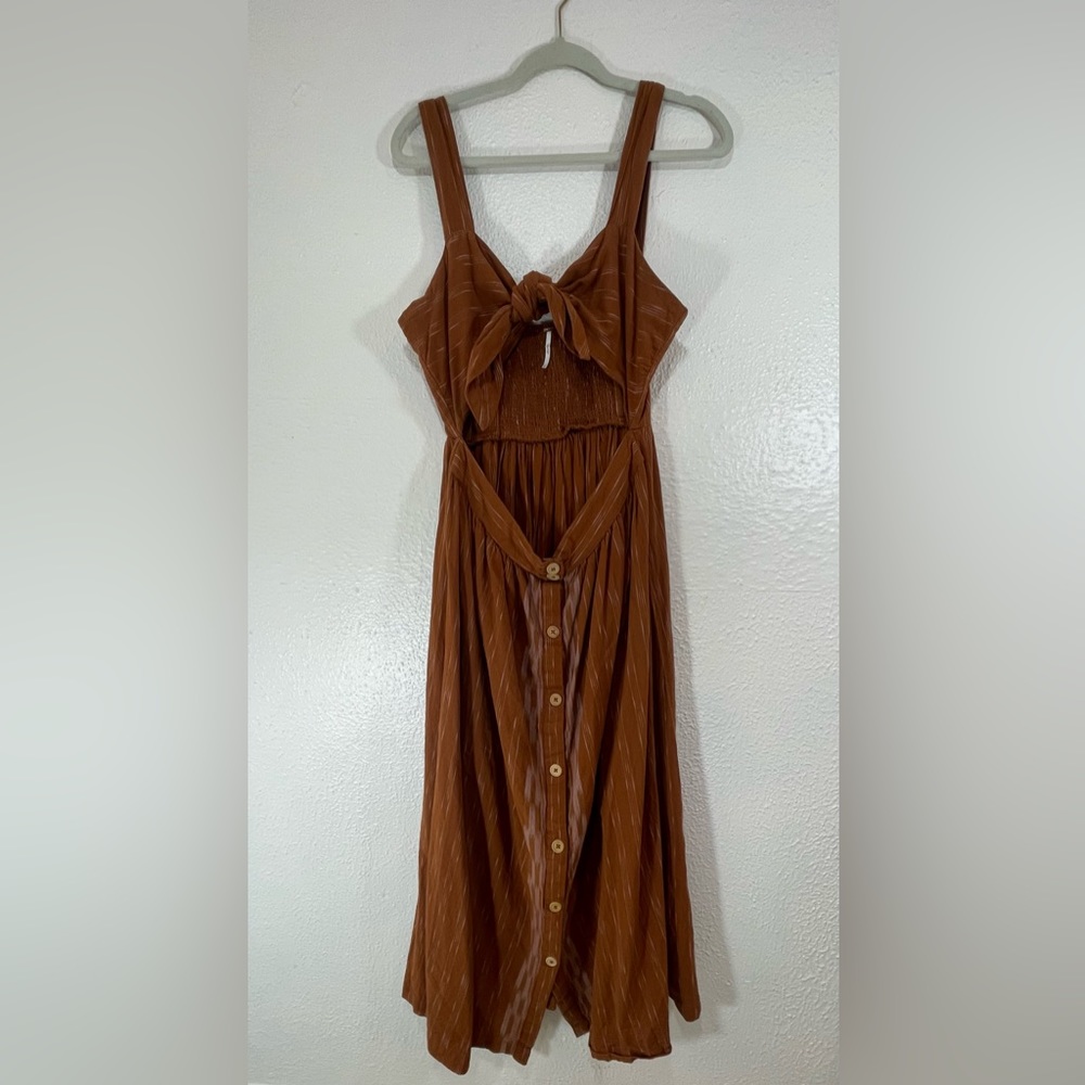 Free People Caldasi Bronze Burnt Orange Brown Midi Dress Women’s Size Large Boho
